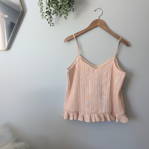 Anthropologie Pleated Ruffled Sequins Camisole Top Size 8 - Picture 4 of 9